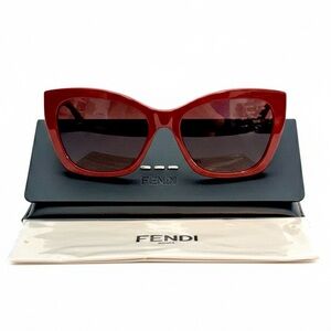 FENDI Red Acetate Butterfly Frame Sunglasses NEW RETAIL $550